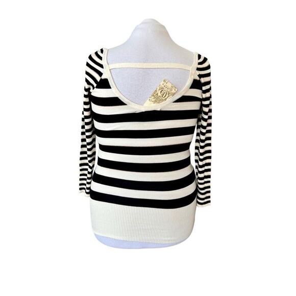 Guess Black White Metallic Gold Thread Scoop Neck Long Sweater LARGE Cottagecore - Picture 4 of 12